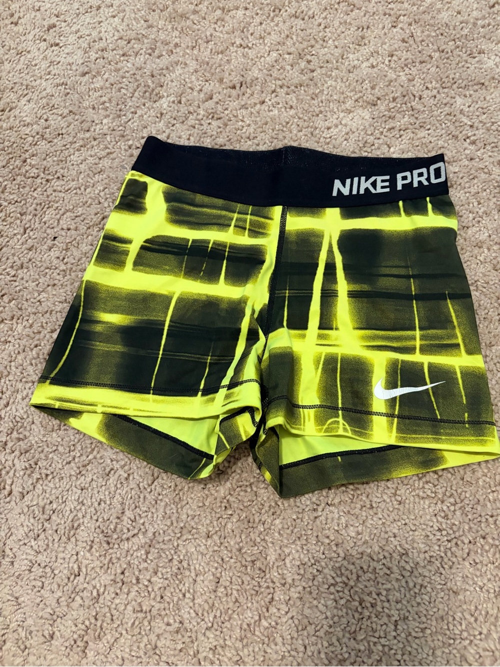 Nike Pro Neon Yellow & Black Girls' Athletic Performance Shorts